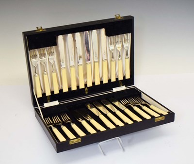 Lot 280 - Cased set of Elizabeth II silver and ivorine fish cutlery