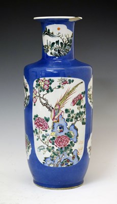 Lot 350 - Mid 19th century Chinese famille rose porcelain powder blue ground vase