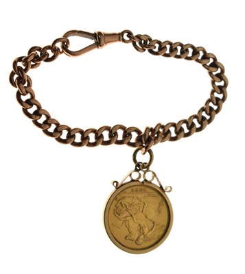 Lot 296 - Elizabeth II gold sovereign, 1962, with 9ct mount and 9ct bracelet