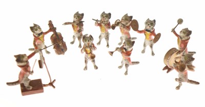 Lot 384 - Early 20th century cold painted bronze miniature ten-piece tabby cat band