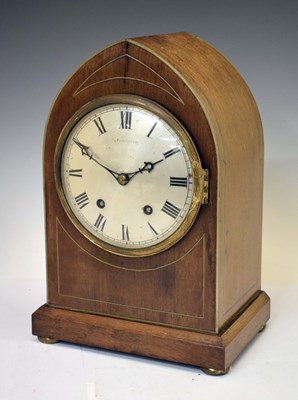 Lot 749 - Winterhalder & Hofmeier inlaid mahogany lancet arched mantel clock