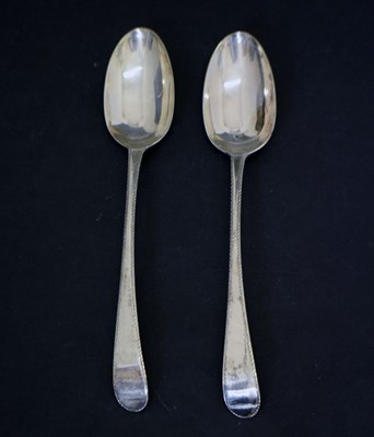 Lot 274 - Pair of George III Feather Edge pattern silver table spoons