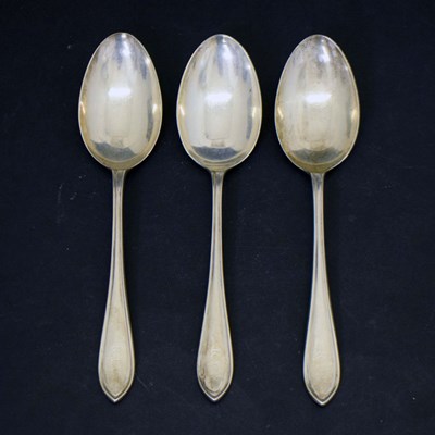 Lot 275 - Set of three Sandringham pattern silver table spoons