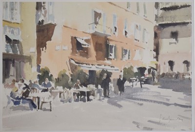 Lot 692 - John Yardley (b.1933) - Watercolour - 'Cafe Bar in Villefranche'