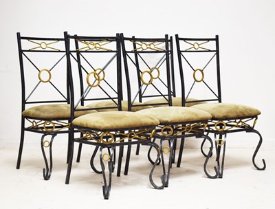 Lot 727 - Set of six late 20th century cast iron wrought iron dining chairs