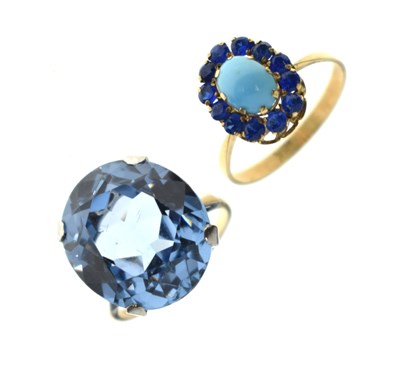 Lot 52 - Large faceted blue topaz cocktail ring, and another dress ring (2)