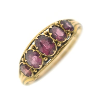 Lot 39 - Victorian 15ct gold pink garnet or tourmaline five stone ring