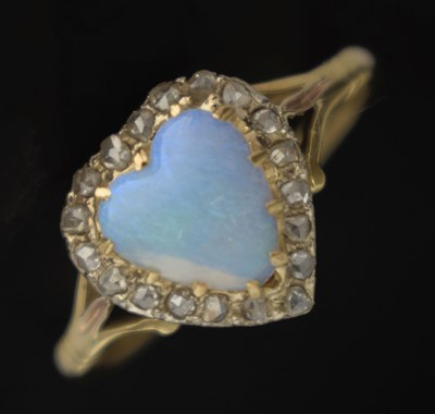 Lot 37 - Early 20th century opal and diamond heart shaped cluster ring