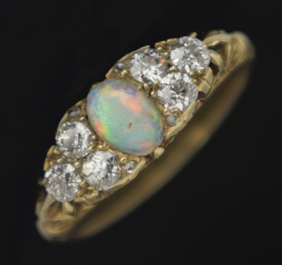 Lot 30 - Victorian / Edwardian opal and diamond yellow metal ring