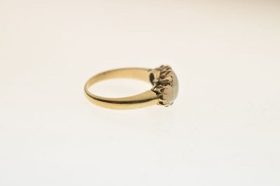 Lot 35 - Opal three stone unmarked yellow metal ring