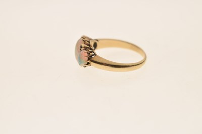 Lot 35 - Opal three stone unmarked yellow metal ring