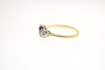 Lot 19 - Sapphire and diamond three stone 18ct yellow gold and platinum set ring