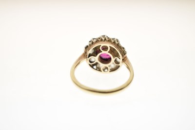 Lot 17 - Early 20th century ruby and diamond 9ct gold cluster ring