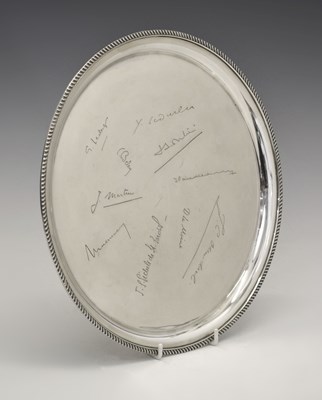 Lot 151 - George VI silver salver of circular form with gadroon border