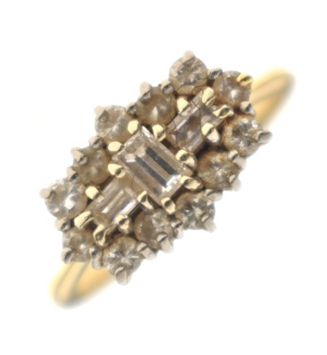 Lot 15 - Fancy cut diamond cluster 18ct gold ring