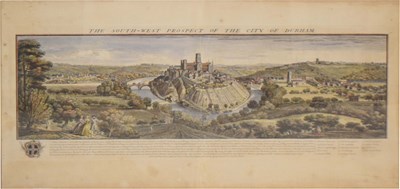 Lot 673 - 18th century hand-coloured engraved panorama - 'The South-West Prospect of the City of Durham'