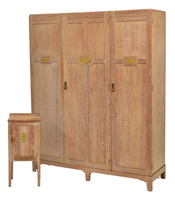 Lot 812 - Early 20th century limed oak wardrobe, etc