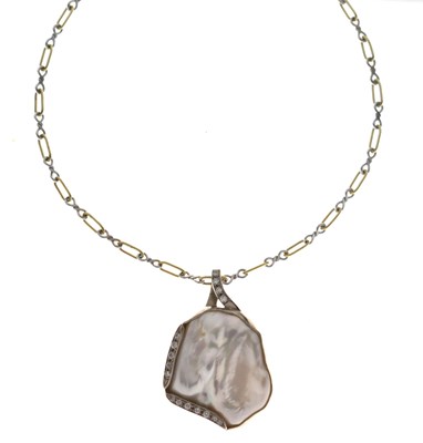 Lot 66 - Blister pearl and diamond unmarked white metal pendant