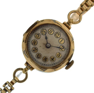 Lot 213 - Lady's 1920s 9ct gold case bracelet watch