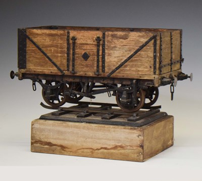 Lot 251 - Scratch built wooden and metal bound model of a railway coal wagon