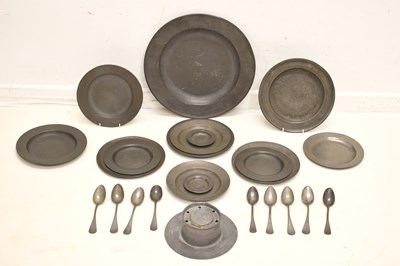 Lot 409 - Collection of 18th century and later pewter plates etc
