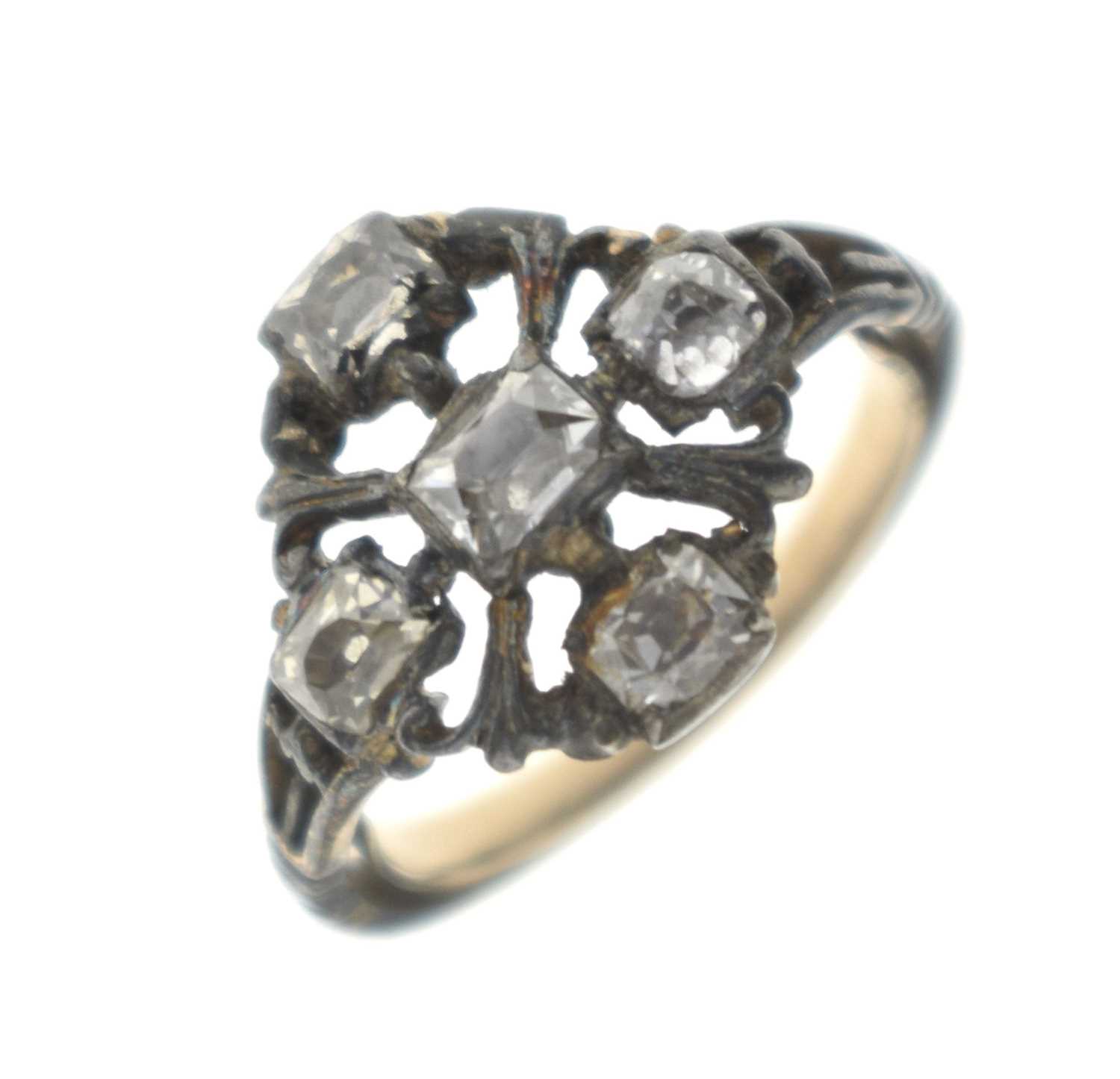 Lot Early 19th century diamond unmarked yellow metal and white metal ring