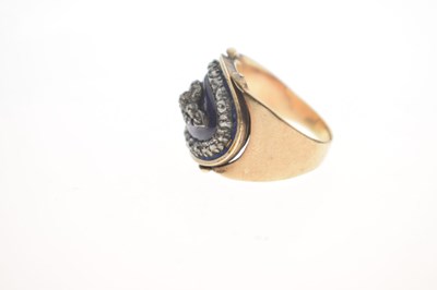 Lot 19th century diamond enamelled unmarked yellow metal ring
