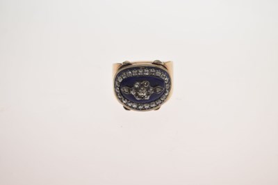 Lot 19th century diamond enamelled unmarked yellow metal ring