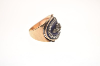 Lot 19th century diamond enamelled unmarked yellow metal ring