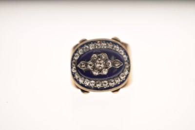 Lot 19th century diamond enamelled unmarked yellow metal ring