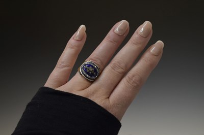Lot 19th century diamond enamelled unmarked yellow metal ring
