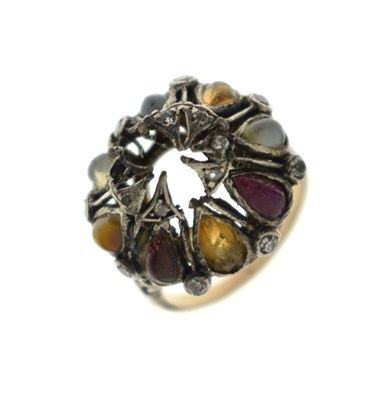 Lot 27 - Diamond, ruby, sapphire, moonstone, citrine, tigers eye yellow and white metal ring (a/f)