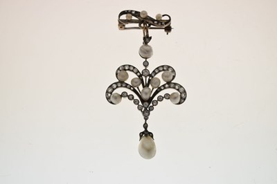 Lot Victorian diamond and pearl unmarked yellow metal and white metal pendant brooch