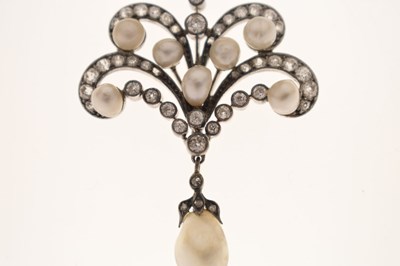 Lot Victorian diamond and pearl unmarked yellow metal and white metal pendant brooch