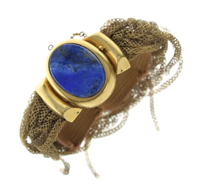 Lot 139 - 19th century French lapis lazuli 18ct gold hair bracelet (a/f)