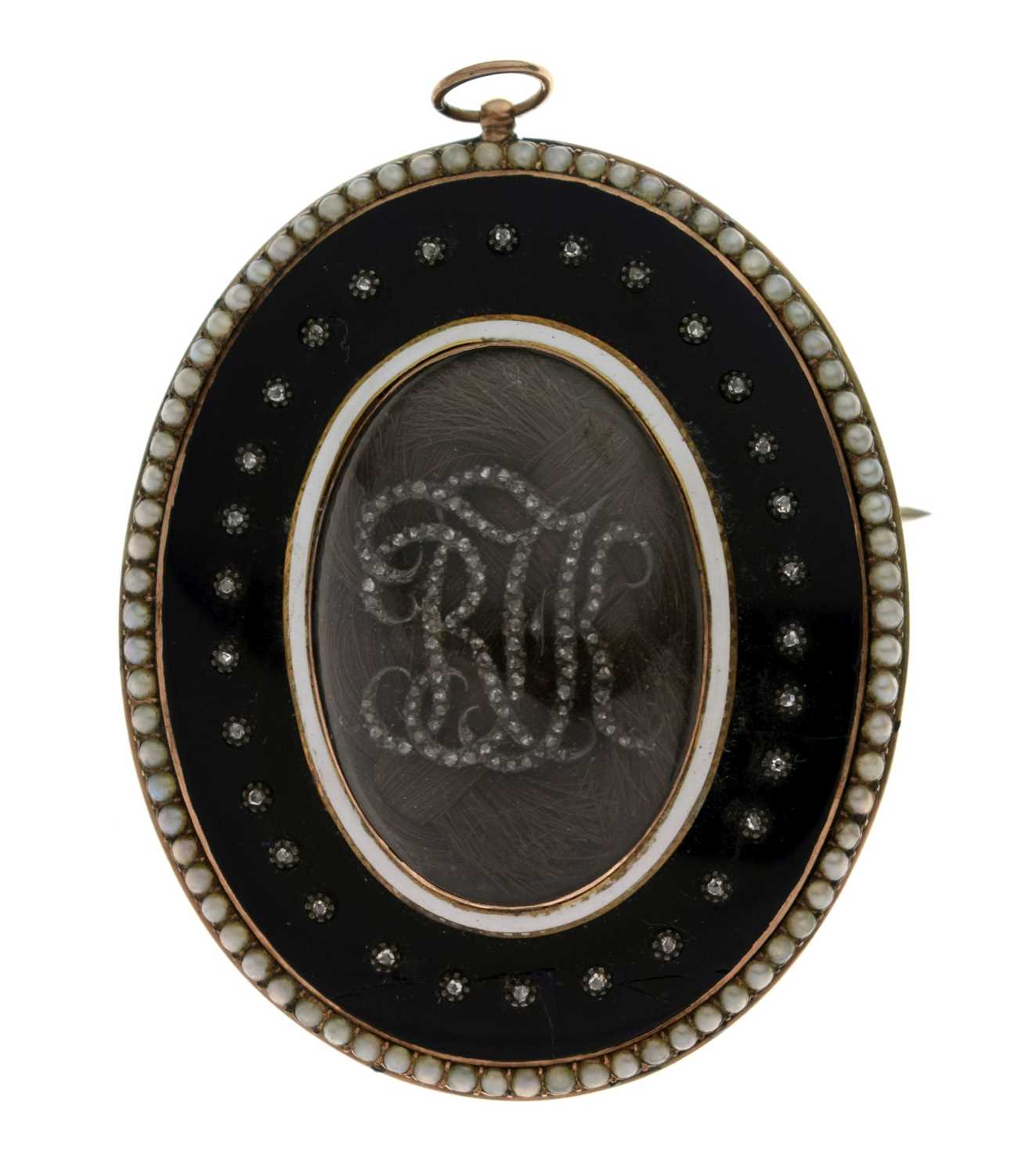 Lot Georgian enamelled mourning pendant brooch