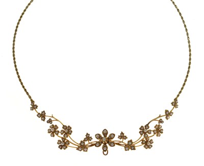 Lot Edwardian seed pearl flower head 15ct yellow gold necklace