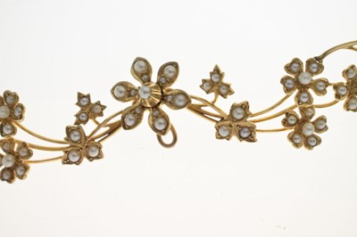 Lot Edwardian seed pearl flower head 15ct yellow gold necklace