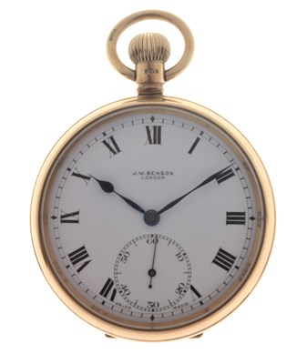 Lot 138 - George V 9ct gold open face pocket watch, J.W. Benson