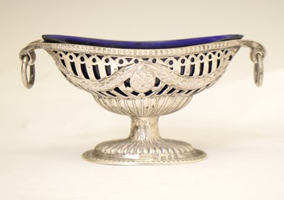 Lot 217 - Late Victorian silver pedestal salt of oval form, having neo-classical swag and pierced decoration
