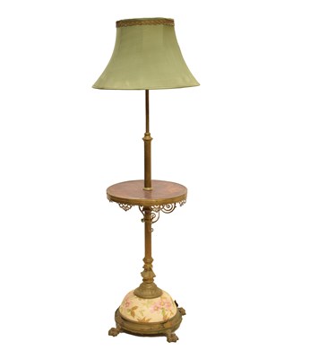 Lot 414 - Late Victorian brass and ceramic standard lamp