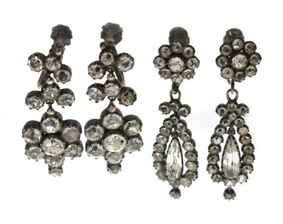 Lot Two pairs of 19th century black dot paste drop earrings