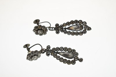 Lot Two pairs of 19th century black dot paste drop earrings
