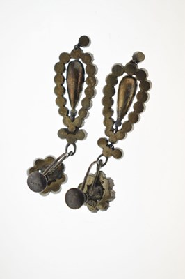 Lot Two pairs of 19th century black dot paste drop earrings