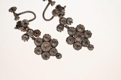 Lot Two pairs of 19th century black dot paste drop earrings