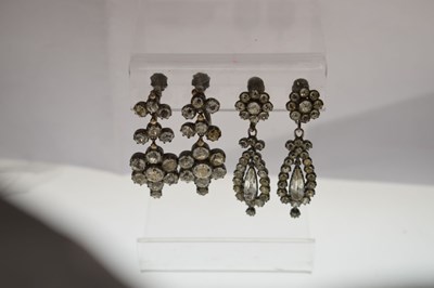 Lot Two pairs of 19th century black dot paste drop earrings