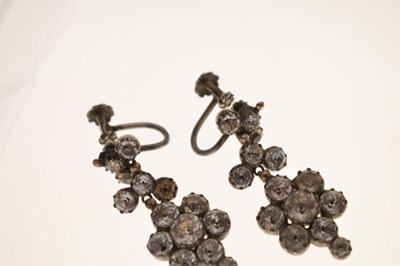 Lot Two pairs of 19th century black dot paste drop earrings