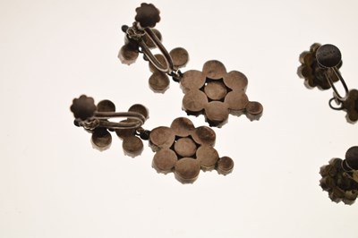 Lot Two pairs of 19th century black dot paste drop earrings
