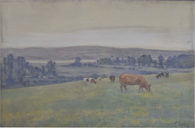 Lot 702 - Edward W. Sharland (1884-1967) - Watercolour - English landscape with cattle to the foreground