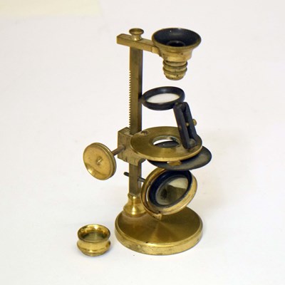 Lot 455 - Early 20th century brass travel microscope